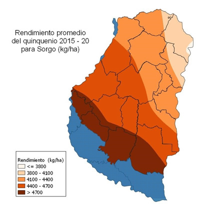 Rendimientos promedios en sorgo para el último quinquenio